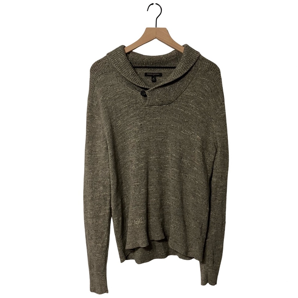 Banana Republic One-Button Collared Cotton Sweater - Men’s Medium - Warm Gray